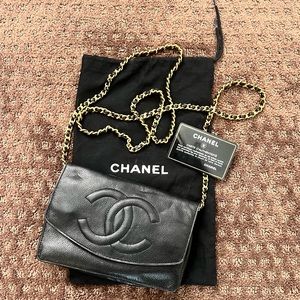 Chanel Black Caviar CC Logo Timeless Wallet on Chain WOC